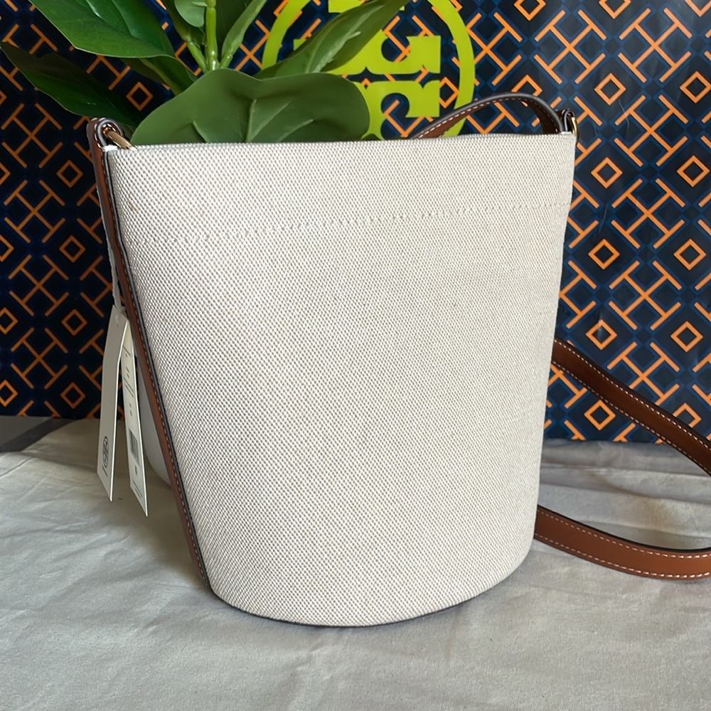 NWT blake canvas bucket crossbody shoulder bag classic cuoio brown 160762 - Picture 5 of 12